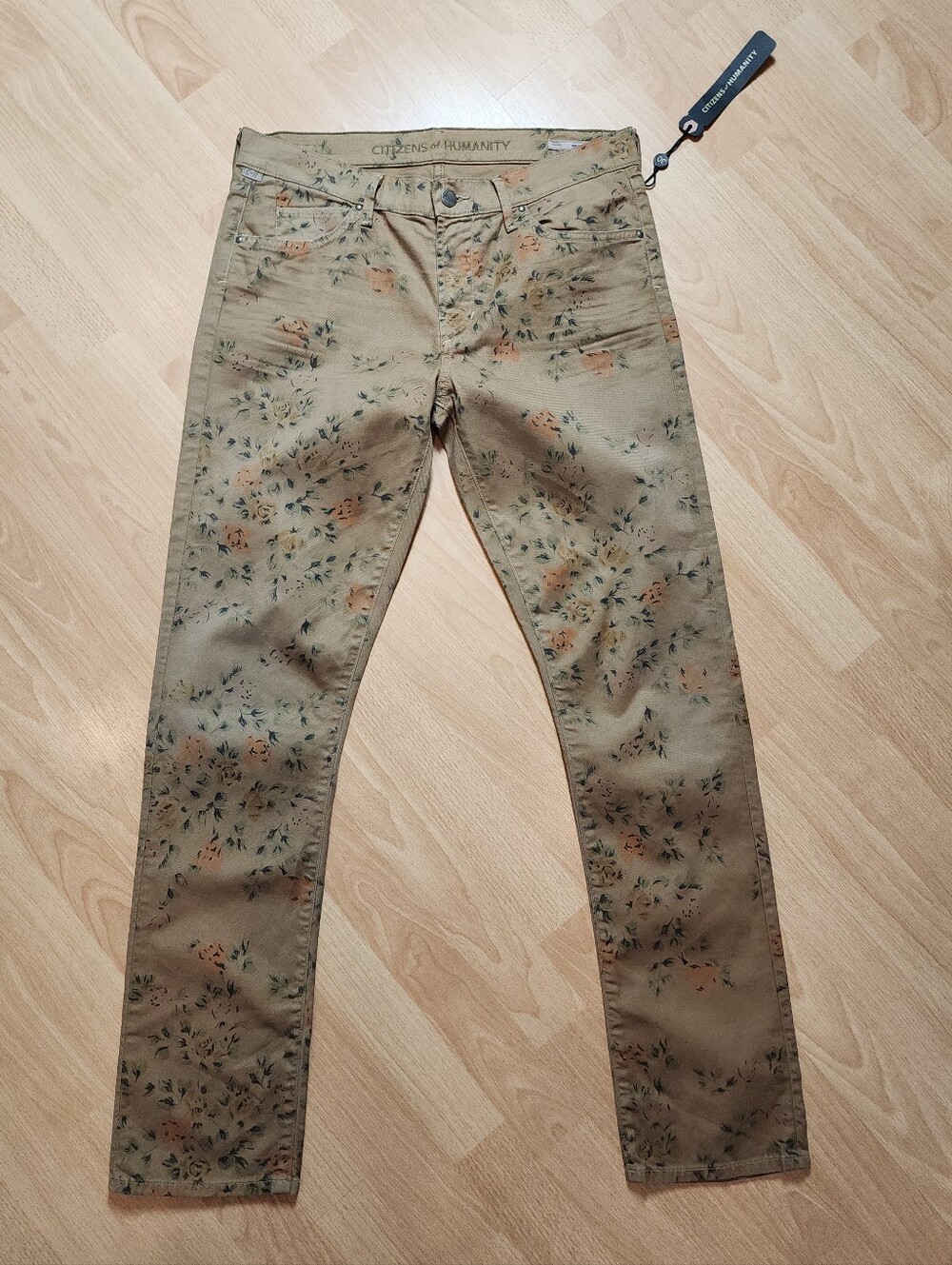 NWT Citizens Of Humanity Mandy Retro Slim Roll Up Brown Tan Floral Jeans 30